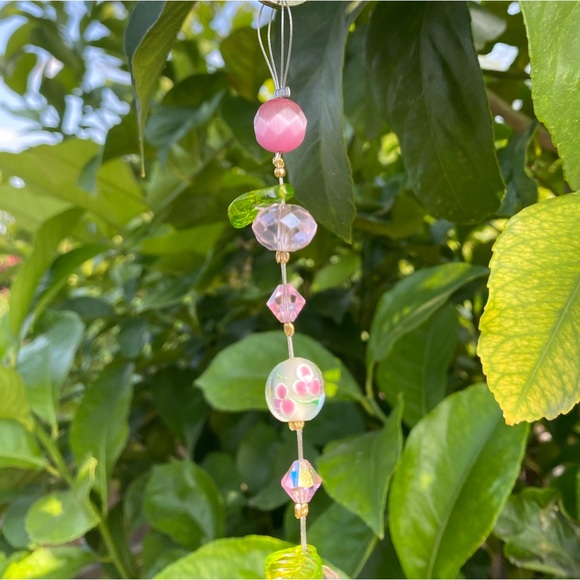 Pink crystal sun catcher with various crystal, glass and metal beads/accents - Picture 5 of 11